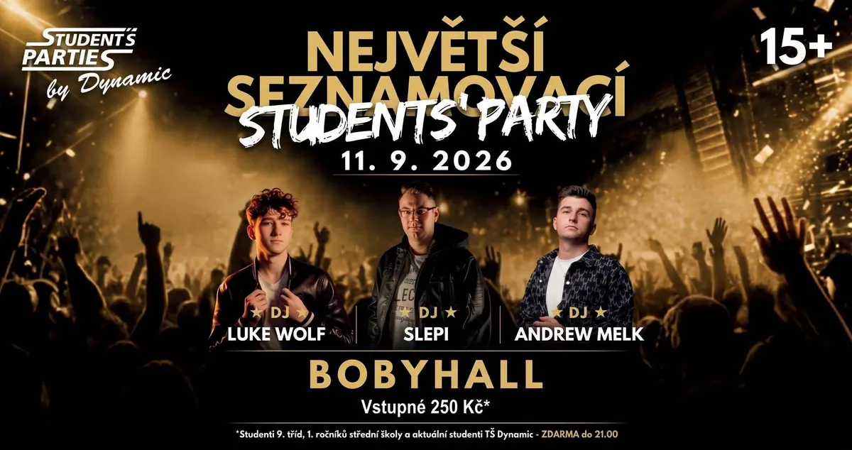NEJVĚTŠÍ SEZNAMOVACÍ STUDENT PÁRTY — BOBYHALL, Brno