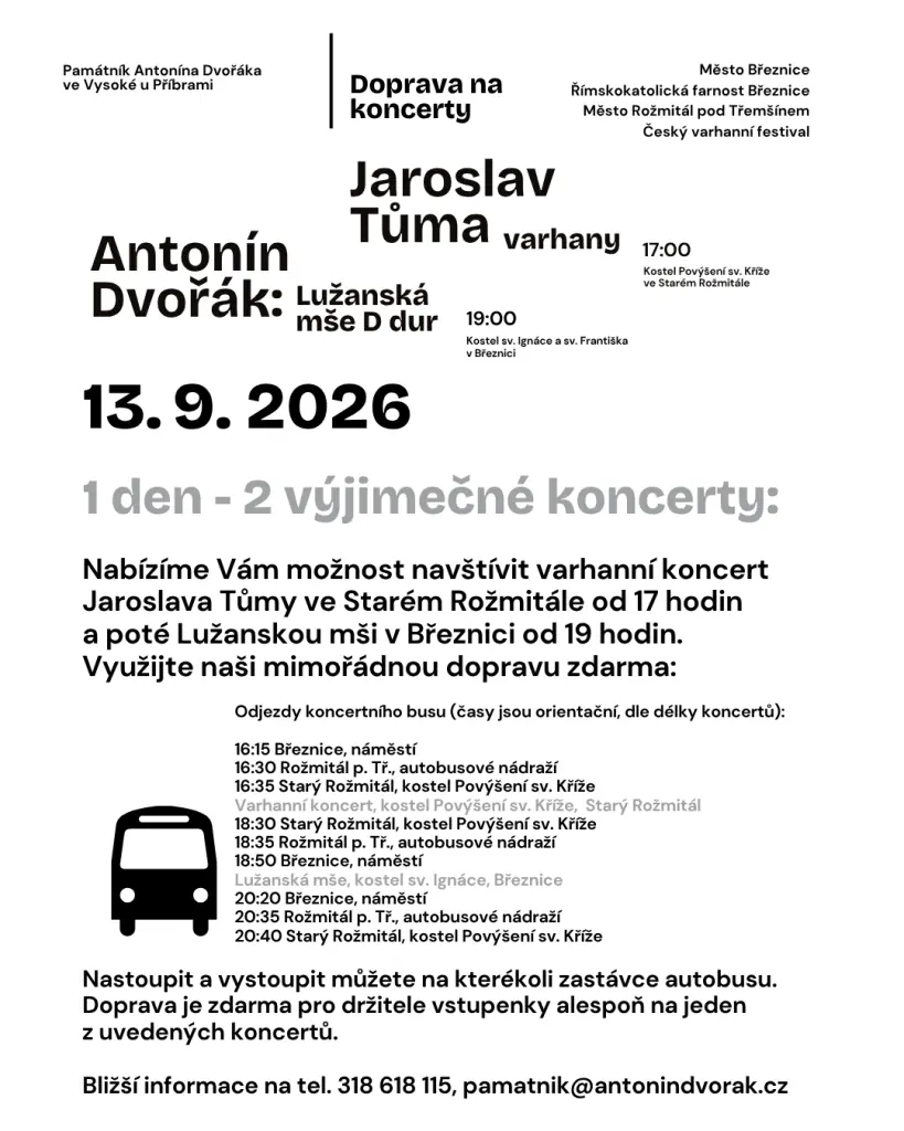 Stihněte dva koncerty za den díky mimořádné bezplatné dopravě — Městské kulturní středisko, Rožmitál pod Třemšínem