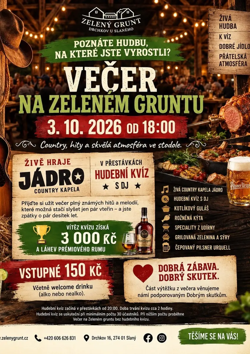 Abend auf dem Zelený grunt - Countryband Jádro + Quiz — Zelený grunt Drchkov, Dřínov