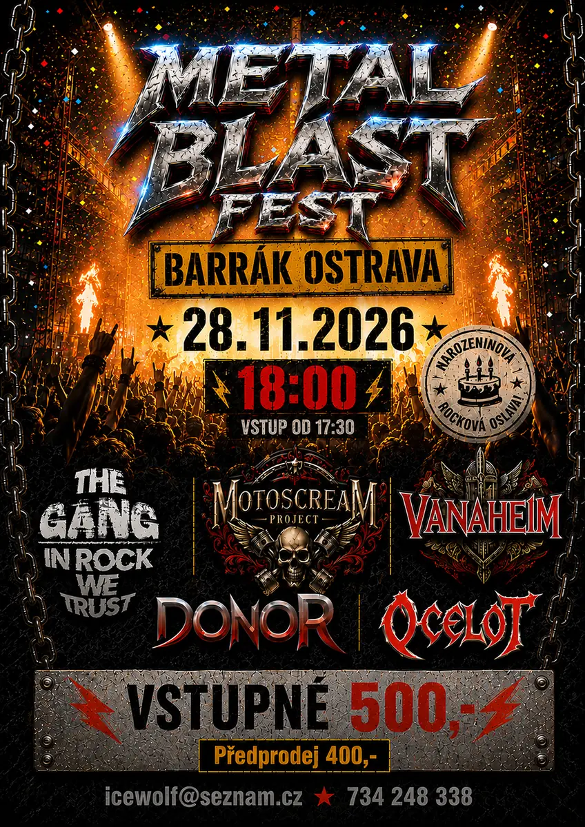 METAL BLAST - MOTORSCREAM, DONOR, OCELOT, VANAHEIM, THE GANG — Barrák, Ostrava