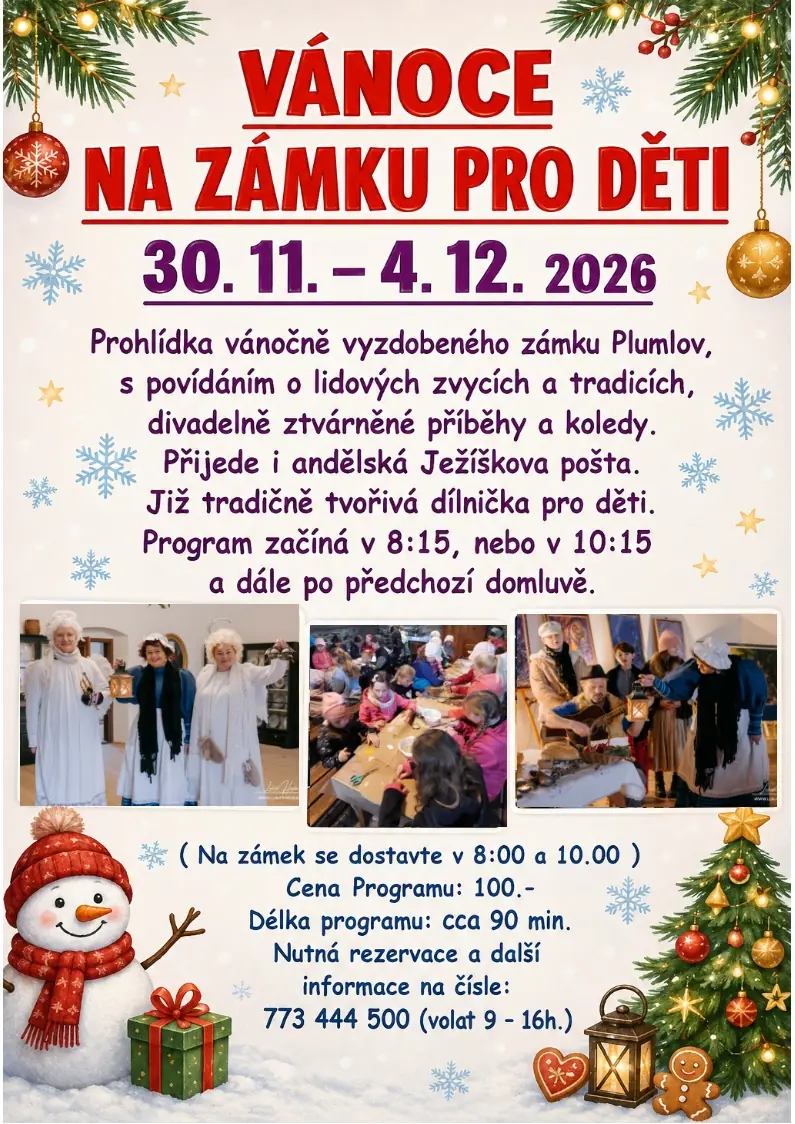 30.11-4.12.2026 – VÁNOCE NA ZÁMKU pro MŠ a ZŠ — Zámek, Plumlov