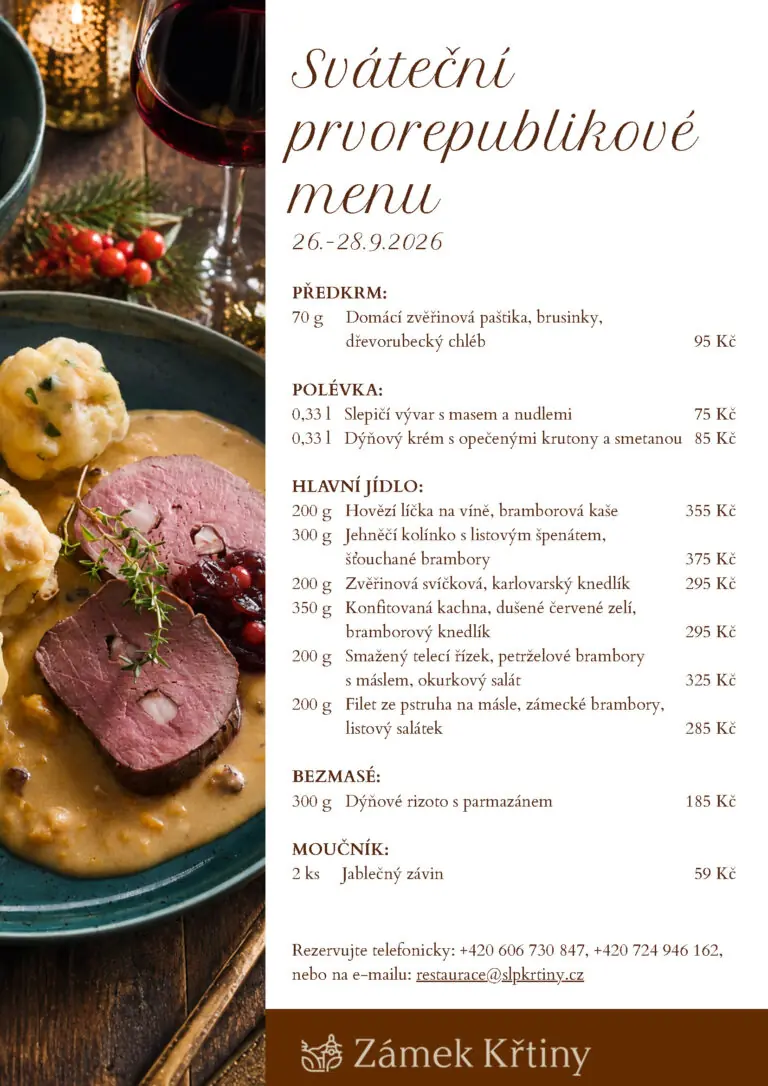 Sváteční prvorepublikové menu — Zámek Křtiny, Křtiny