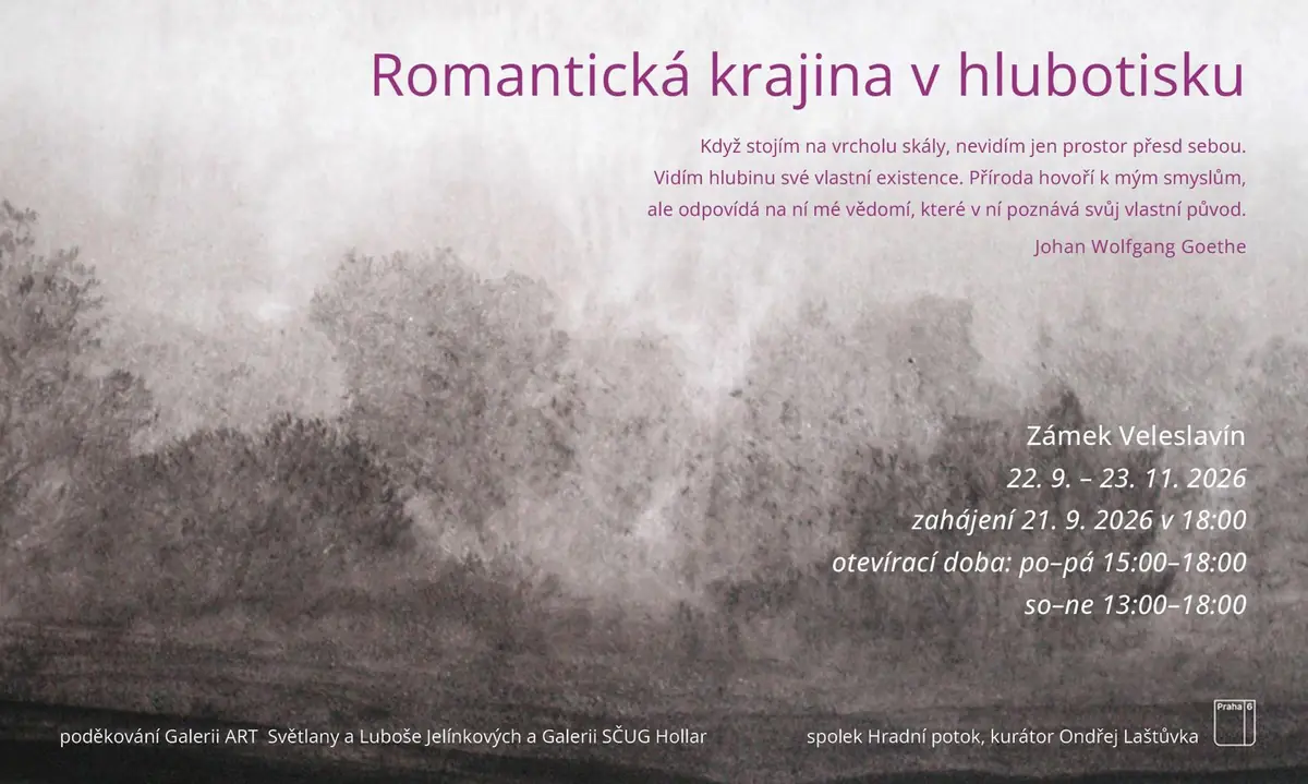Romantická krajina v hlubotisku — Zámek Veleslavín, Praha