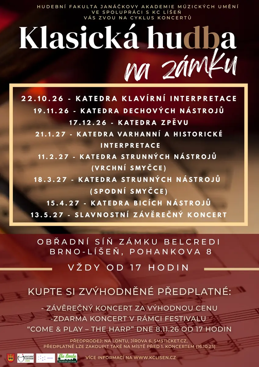 Classical Music at the Castle 2026/2027 - Subscription — Belcredi Palace Líšeň, Brno