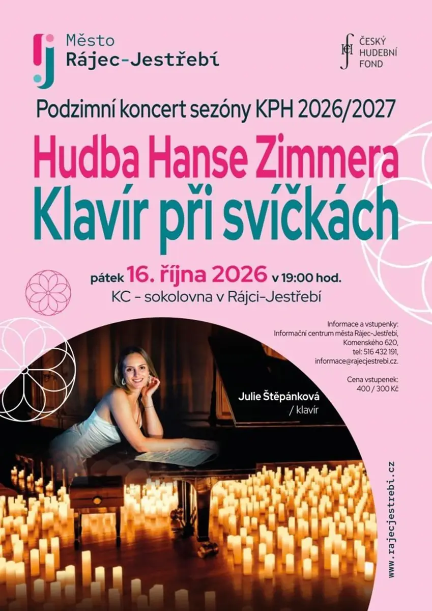 Hudba Hanse Zimmera klavír při svíčkách — Kulturní centrum - sokolovna, Rájec-Jestřebí