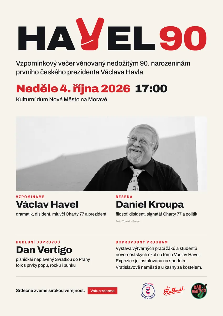Václav Havel 90 › Beseda s Danielem Kroupou s hudebním doprovodem Dana Vertíga — Kulturák NMnM, Nové Město na Moravě