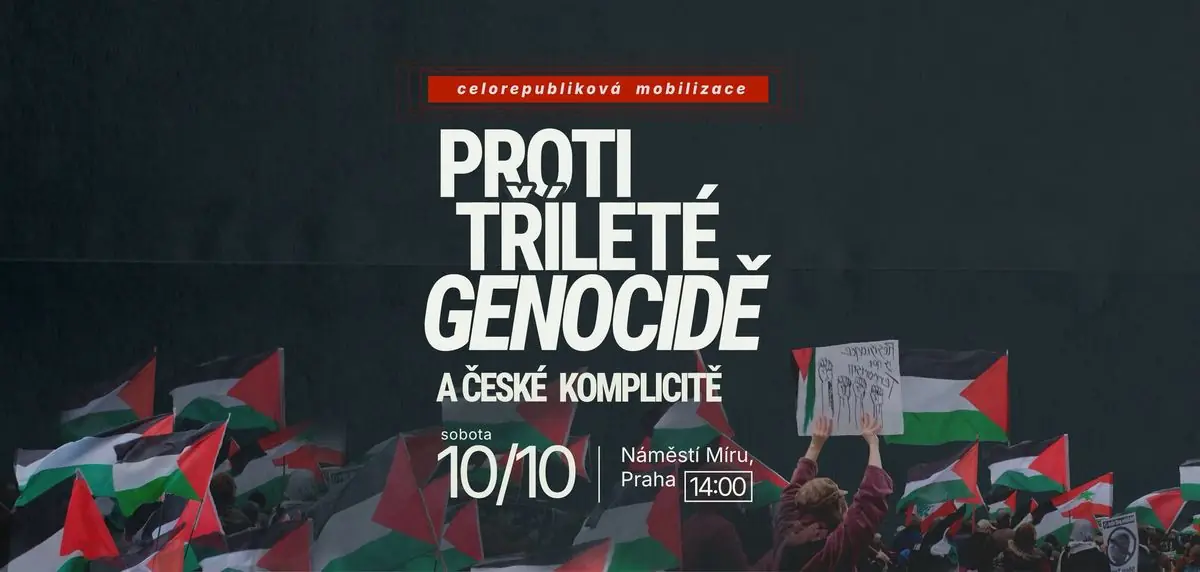 Landesweite Mobilisierung: Gegen drei Jahre Genozid und tschechische Komplizenschaft — Náměstí Míru (Praha), Prag