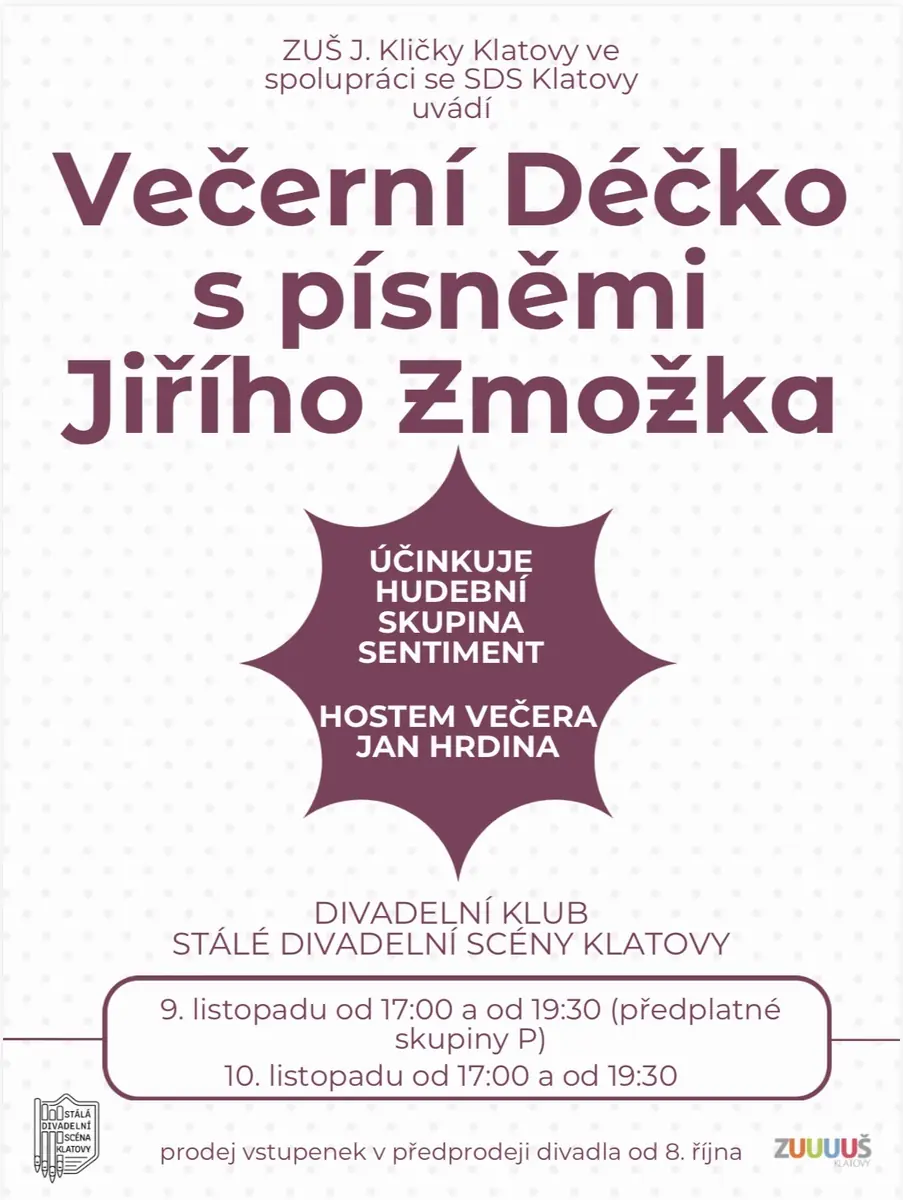 Вечерний концерт с песнями Иржи Змока — Divadlo, Клатовы