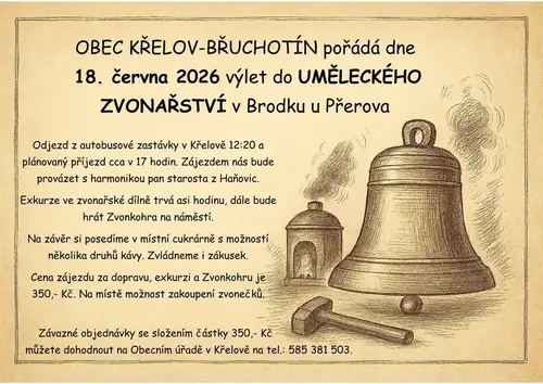 18.6.2026 Екскурсія в художнє дзвонолиття в Бродеку у Пршерові