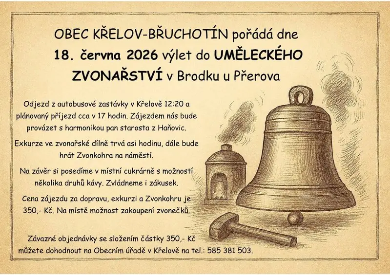 18.6.2026 Výlet do uměleckého zvonařství v Brodku u Přerova — Křelov-Břuchotín, Olomouc