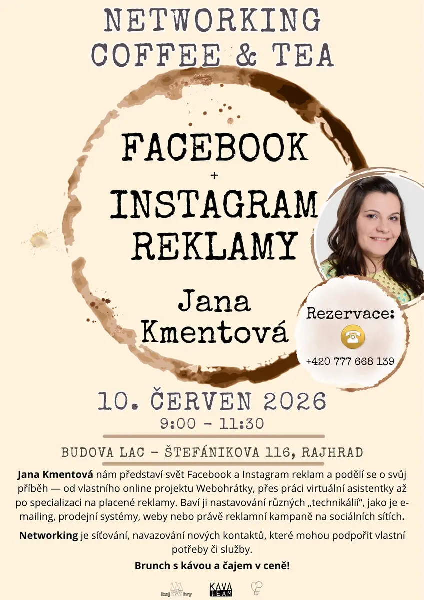 Networking Coffee & Tea з Яною Кментовою — Сприймай рух, Rajhrad