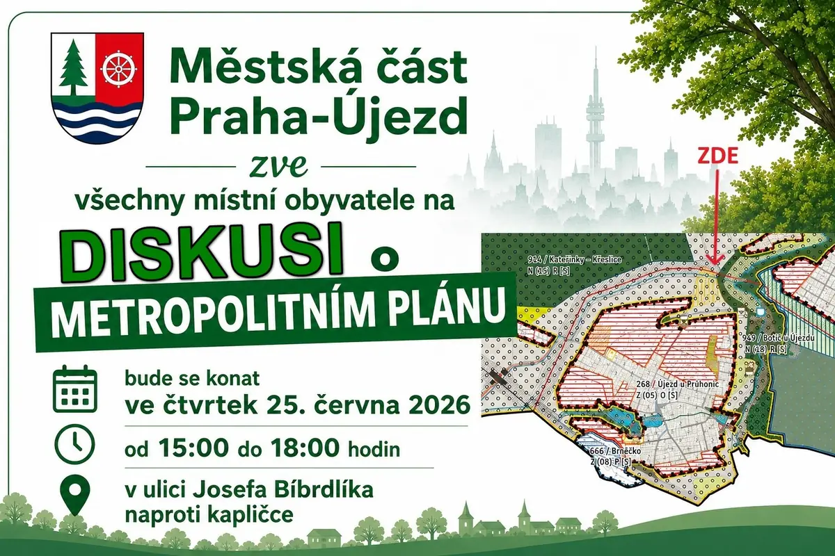 POZVÁNKA NA DISKUSI O METROPOLITNÍM PLÁNU – čtvrtek 25.6.2026 — Újezd, Praha