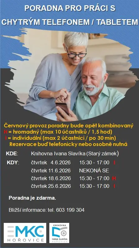 Poradna pro práci s chytrým telefonem a tabletem - individuální kurz — Společenský dům, Hořovice