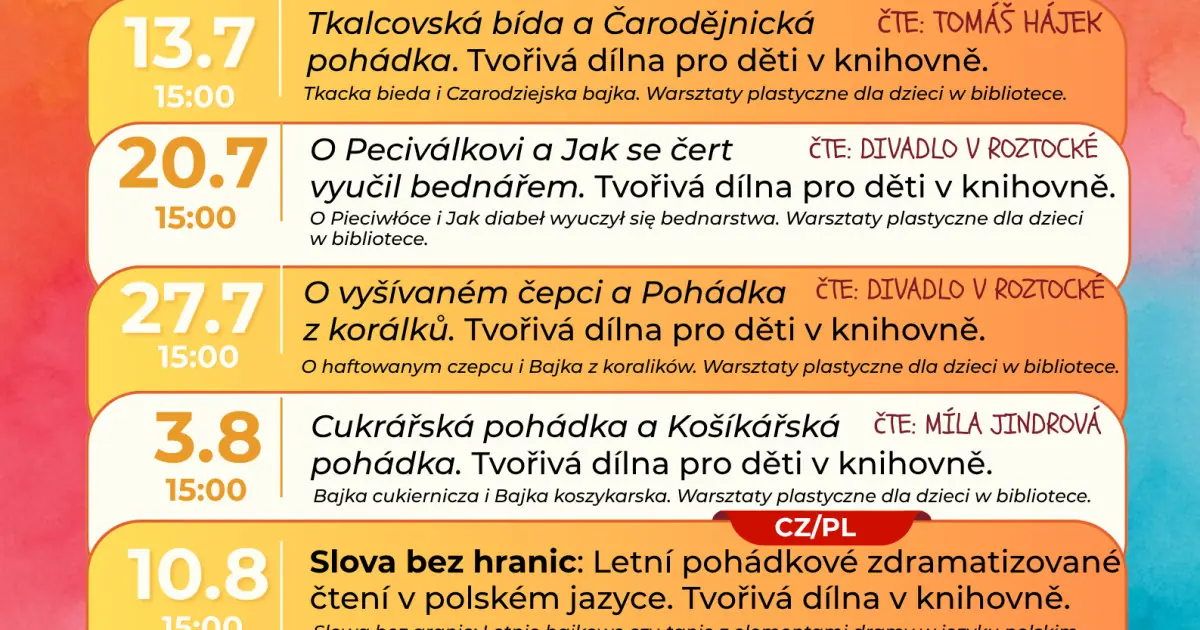 Summer Reading in the Park with Creative Workshop for Children — Společenský dům, Jilemnice