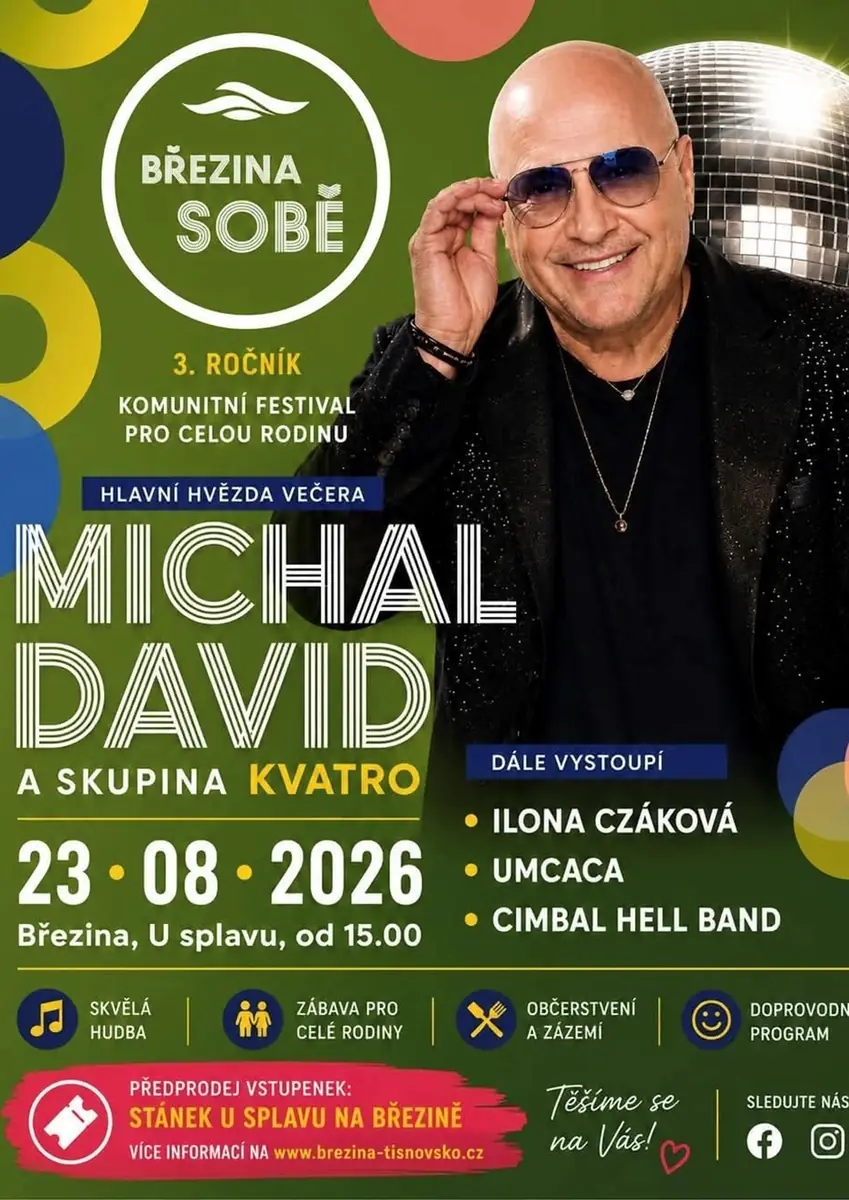 Březina SOBĚ 2026 - Michal David — Areál u splavu, Březina (dříve okres Tišnov)