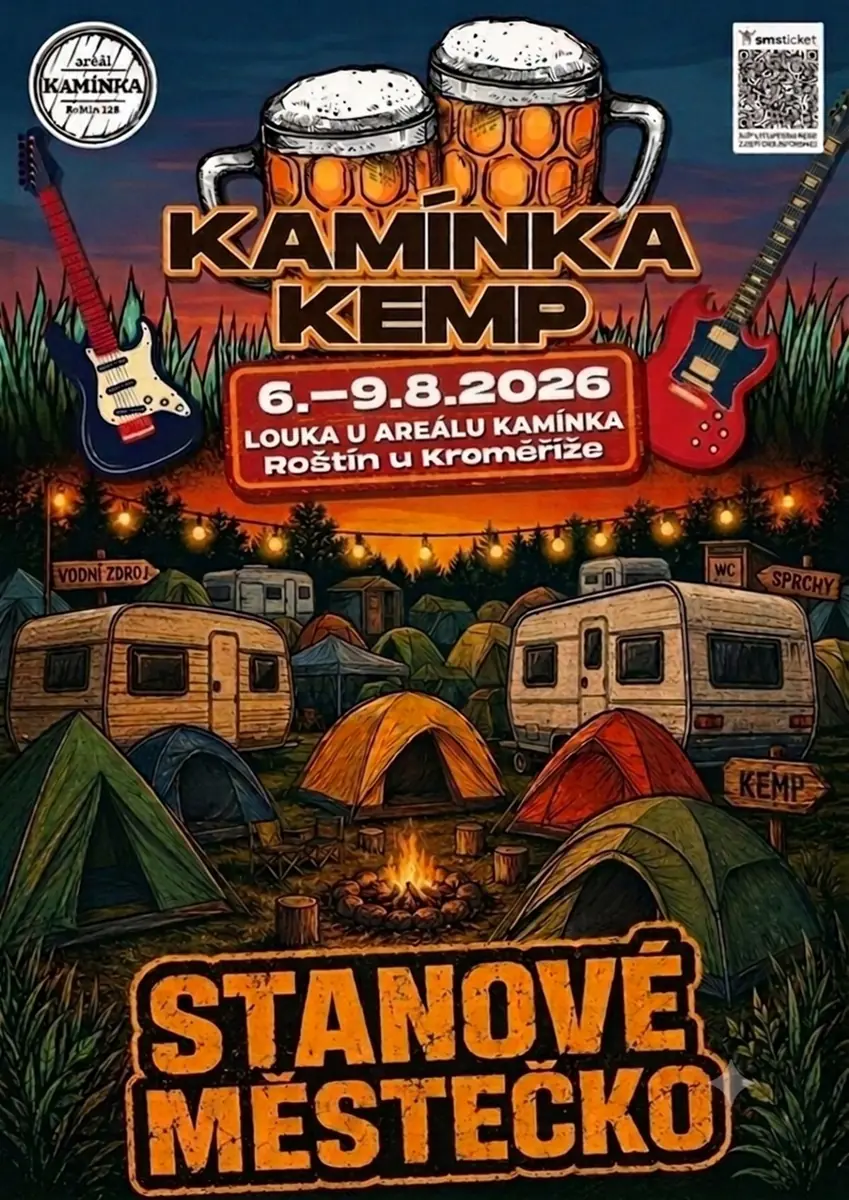 Наметове містечко для фестивалю пива KAMÍNKA KEMP Рощин 2026 — Louka u areálu Kamínka, Рошин