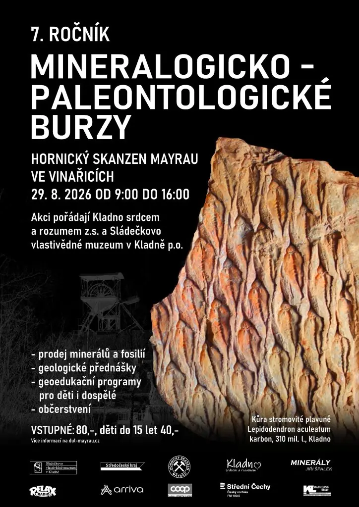 Mineralogicko-paleontologická burza na Mayrovce 29. 8. 2026 — Hornický skanzen Mayrau, Vinařice