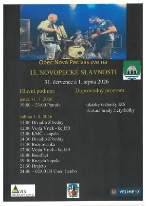 13. Novopecké slavnosti 31.7. - 1.8.2026 — Schwarzenberský plavební kanál, Nová Pec