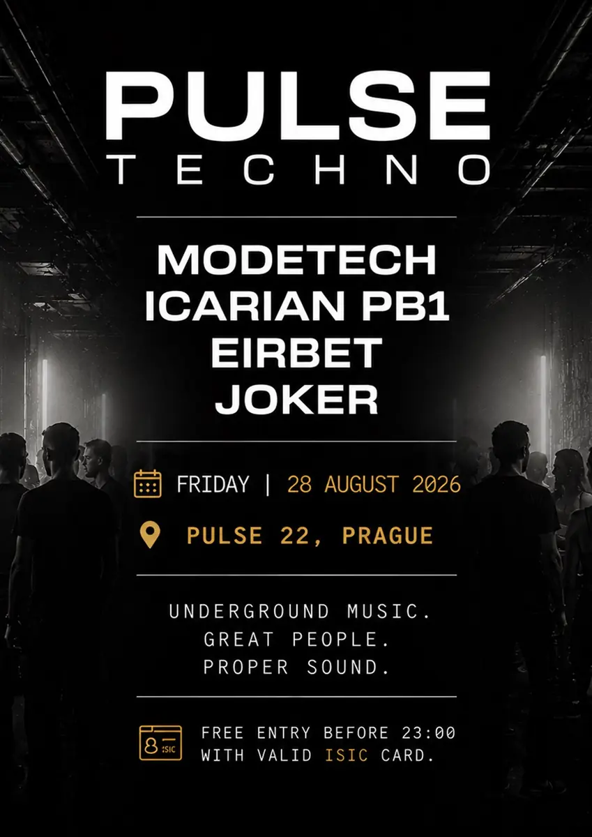 PULSE TECHNO w/ Modetech, Icarian PB1, EirBet & Joker — Pulse 22, Prague