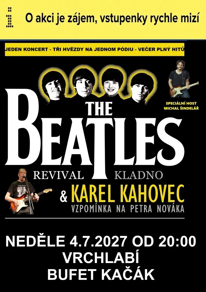 3 Stars auf einer Bühne - K. Kahovec, Beatles, M. Šindelář — Bufet Kačák, Vrchlabí