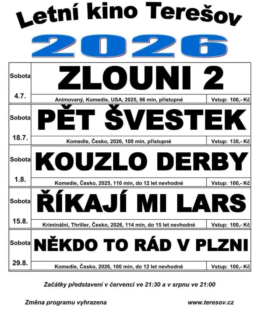 Summer Cinema Teršov — Letní kino Terešov, Rokycany