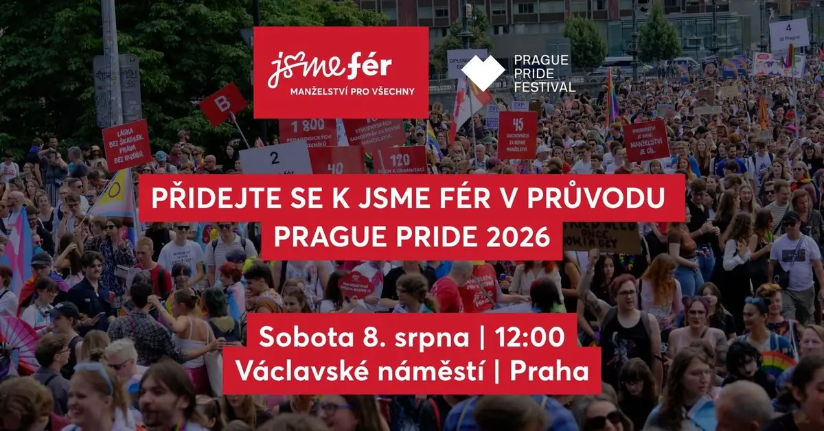 Přidejte se k Jsme fér v průvodu Prague Pride 2026 — Praha