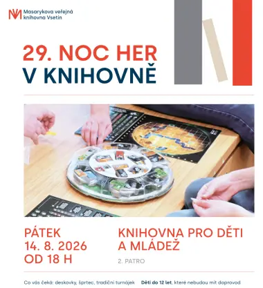 29. Noc her v knihovně — Destinační společnost Valašsko, Vsetín
