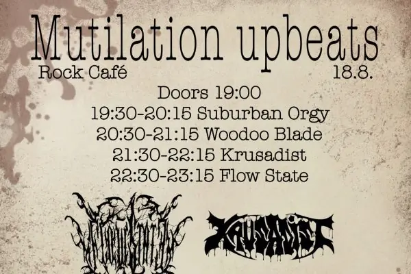 FreeZone: Woodoo Blade, Flow State, Krusadist, Suburban Orgy — Rock Café - divadelní sál, Прага