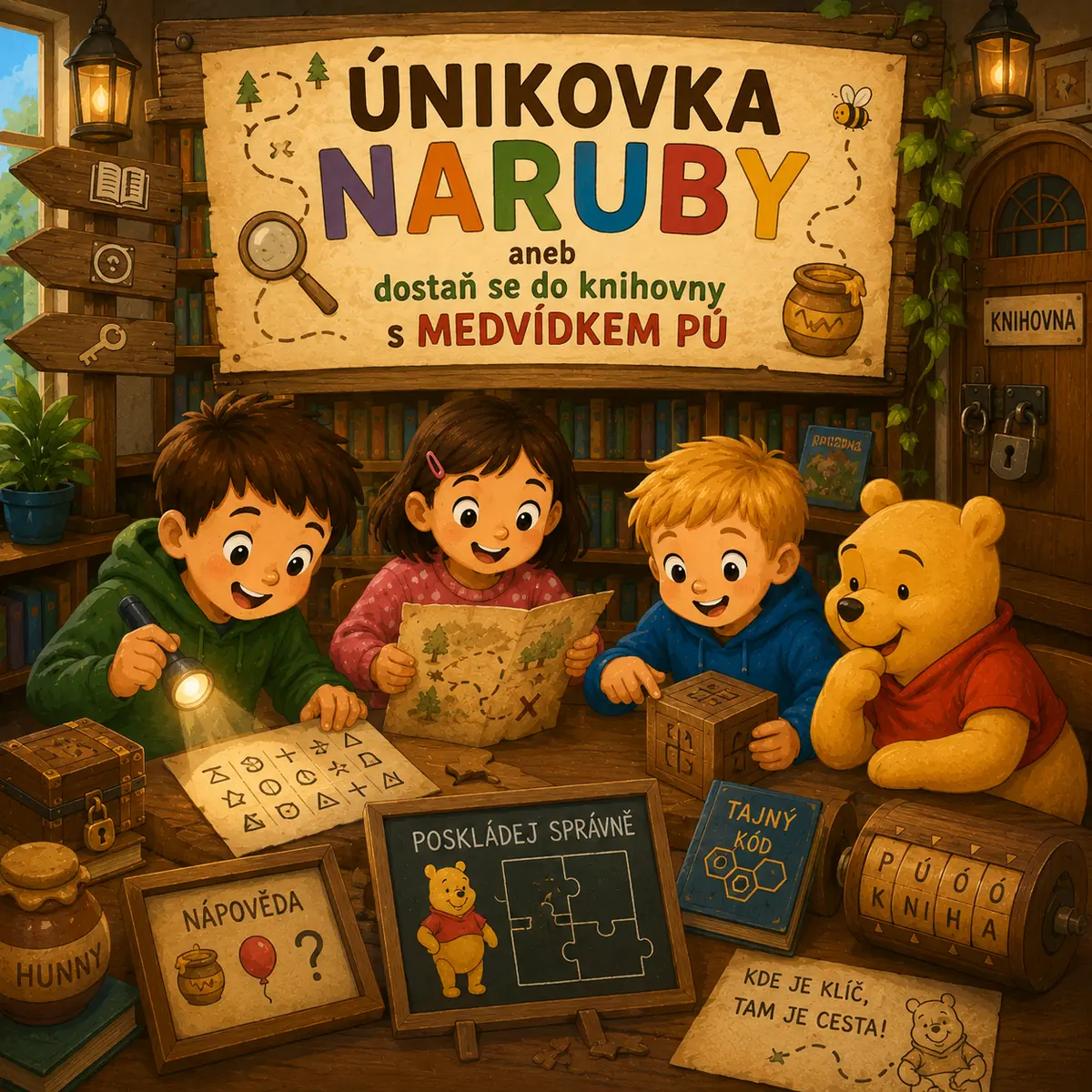 ESCAPE ROOM UMGEKEHRT, oder Komm in die Bibliothek mit WINNIE PUH — Amphitheater na Skalkách, Nový Jičín
