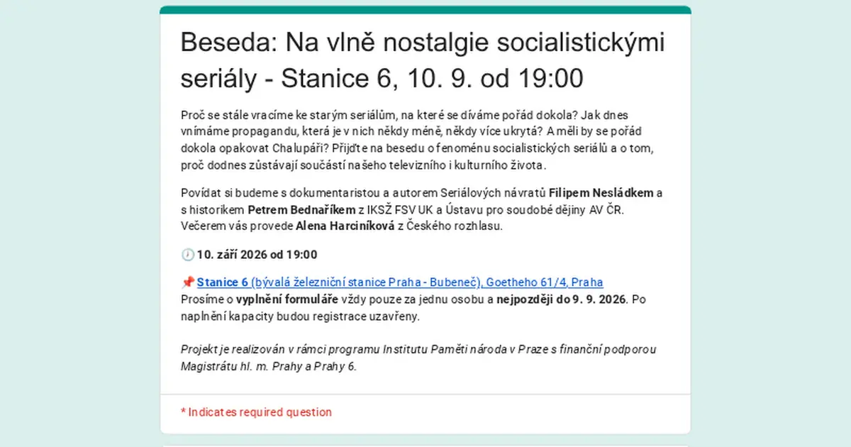 Na vlně nostalgie socialistickými seriály | Beseda s Filipem Nesládkem a Petrem Bednaříkem — Post Bellum, z. ú., pobočka Paměť národa Jižní Čechy, České Budějovice 1