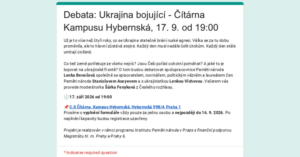Ukrajina bojující | Debata — Post Bellum, z. ú., pobočka Paměť národa Jižní Čechy, České Budějovice 1