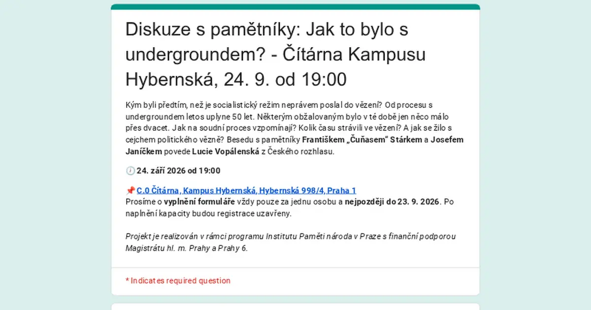 Jak to bylo s undergroundem? | Diskuze s pamětníky — Post Bellum, z. ú., pobočka Paměť národa Jižní Čechy, České Budějovice 1