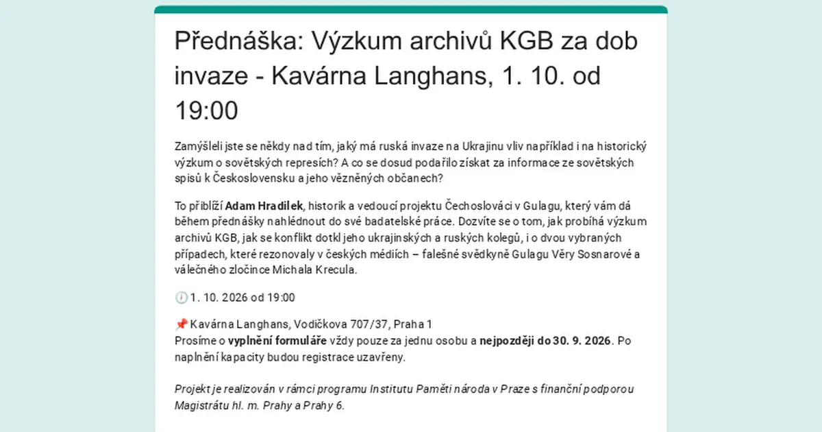 Research of KGB Archives During the Invasion | Lecture with Adam Hradilek — Post Bellum, z. ú., pobočka Paměť národa Jižní Čechy, České Budějovice 1