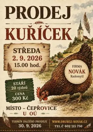 PRODEJ KUŘIČEK V ČEPŘOVICÍCH — Kulturní dům, Čepřovice
